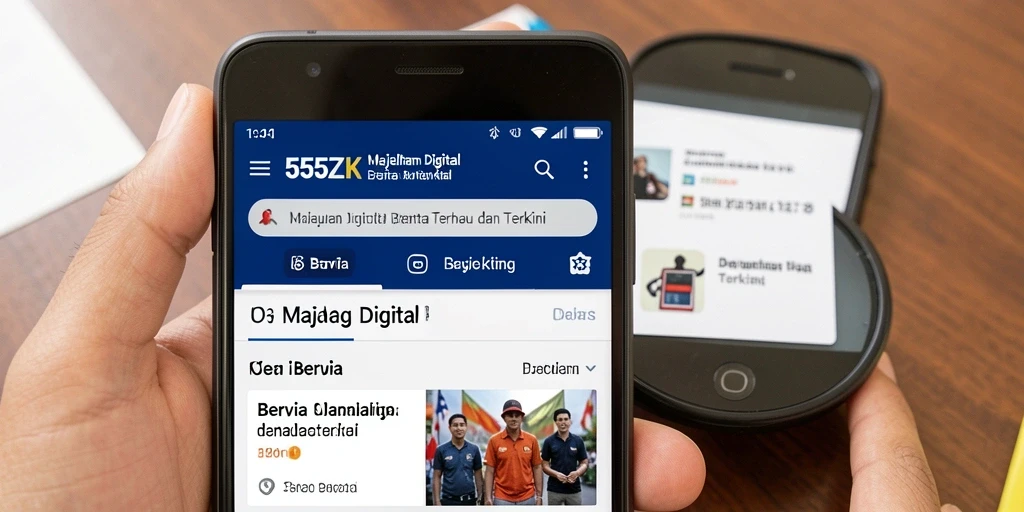 Antarmuka 555ZK menampilkan berita dan majalah digital dengan desain yang menarik.